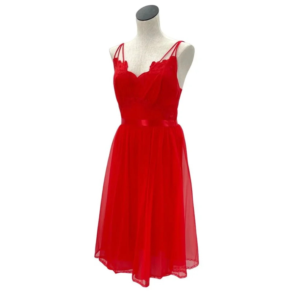 1950s Vanity Fair Ruby Red Two-Piece Nightgown & Robe Set Peignoir Boudoir - Picture 3 of 15